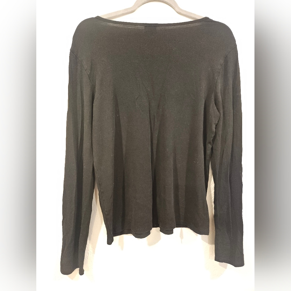 Eileen Fisher Black Long Sleeve Scoop Neck Top Viscose Spandex Womens Size Med - Picture 4 of 5